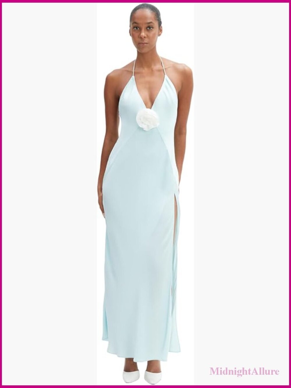 Semi Formal Halter Maxi Dress with Plunging Neckline